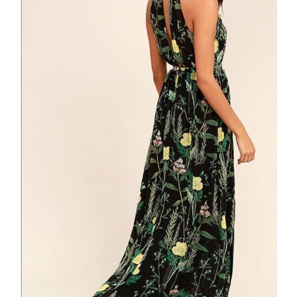 Lulus Floral Maxi‎ Dress Black Yellow Pink Botanical Print Ruffle Sleeve - Picture 17 of 17